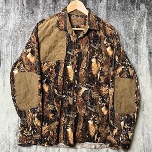 North River Outfitters Camo Shooting Shirt Deer Print Hunting Fishing XL